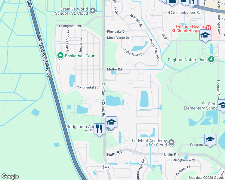 map of restaurants, bars, coffee shops, grocery stores, and more near 3955 Florida Trail in St. Cloud