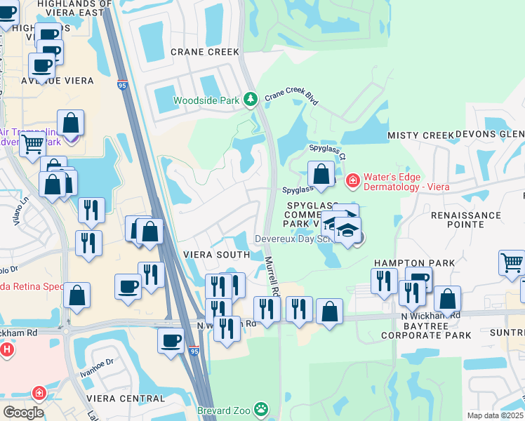 map of restaurants, bars, coffee shops, grocery stores, and more near 7018 Hammock Trace Drive in Melbourne