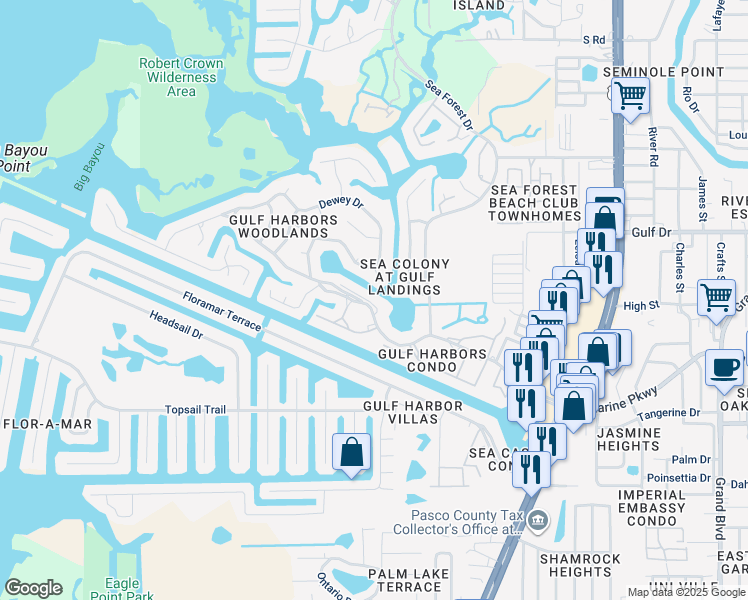 map of restaurants, bars, coffee shops, grocery stores, and more near 4540 Marine Parkway in Port Richey