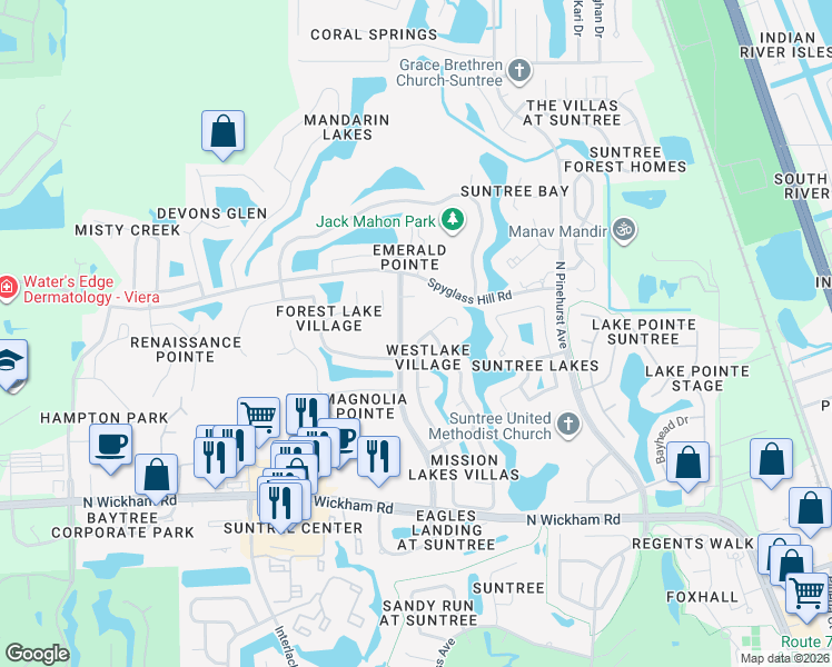 map of restaurants, bars, coffee shops, grocery stores, and more near 280 Carmel Drive in Melbourne