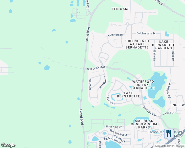 map of restaurants, bars, coffee shops, grocery stores, and more near 34537 Smart Drive in Zephyrhills