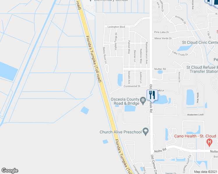 map of restaurants, bars, coffee shops, grocery stores, and more near 2324 Betsy Ross Lane in St. Cloud