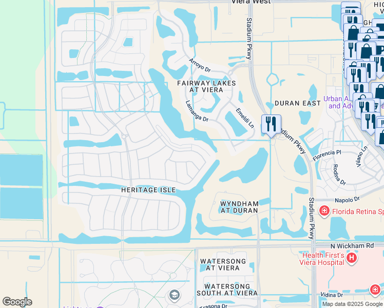 map of restaurants, bars, coffee shops, grocery stores, and more near 2780 Carambola Circle in Melbourne