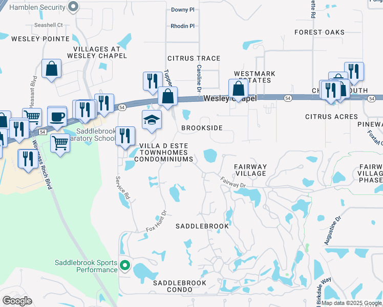 map of restaurants, bars, coffee shops, grocery stores, and more near 5439 Lady Bug Lane in Zephyrhills