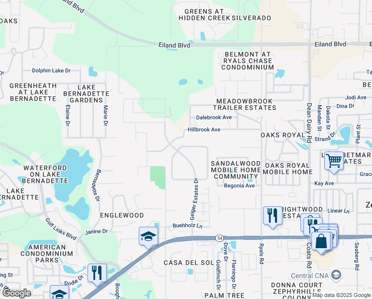 map of restaurants, bars, coffee shops, grocery stores, and more near 35661 Jenny Lynne Circle in Zephyrhills