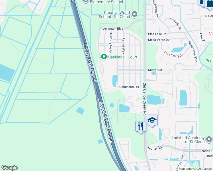 map of restaurants, bars, coffee shops, grocery stores, and more near 2324 Betsy Ross Lane in St. Cloud