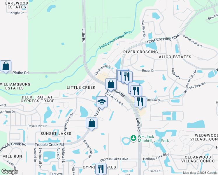 map of restaurants, bars, coffee shops, grocery stores, and more near 5379 Little Road in New Port Richey