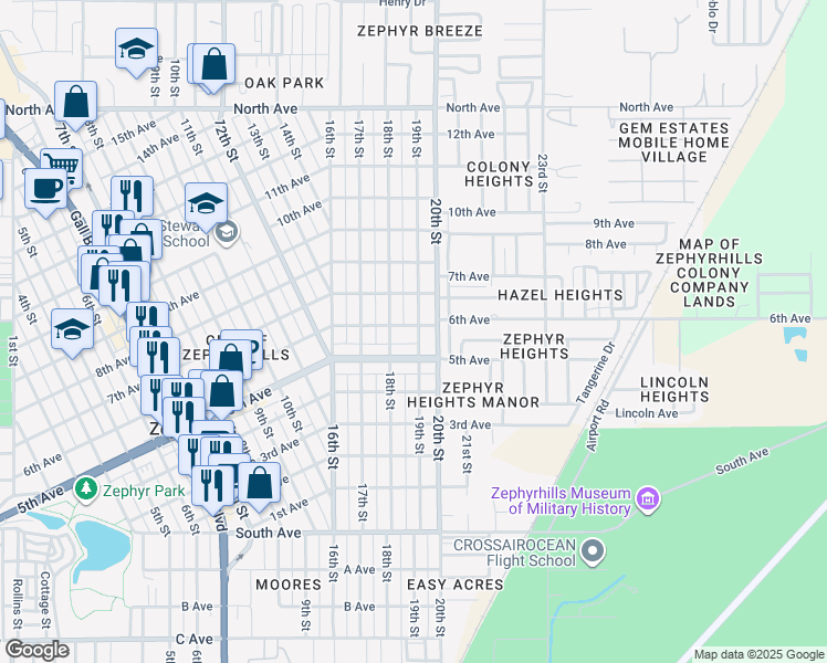 map of restaurants, bars, coffee shops, grocery stores, and more near 5441 19th Street in Zephyrhills