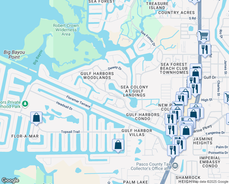map of restaurants, bars, coffee shops, grocery stores, and more near 4515 Marine Parkway in Port Richey
