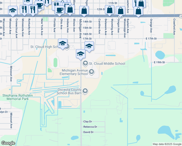 map of restaurants, bars, coffee shops, grocery stores, and more near 2015 Michigan Avenue in St. Cloud