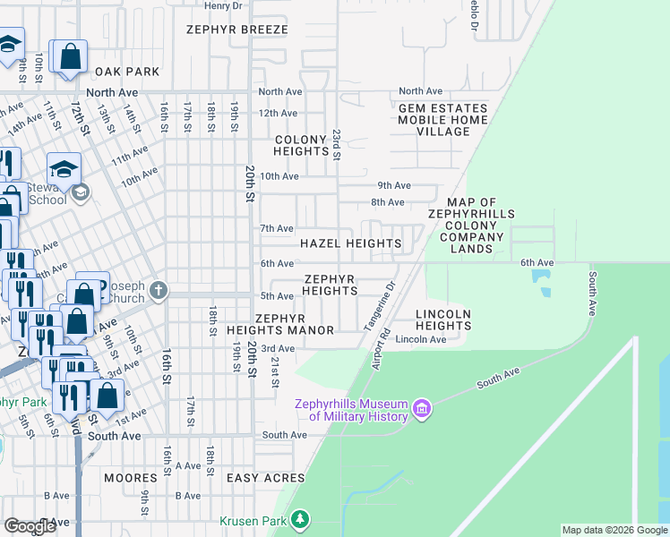 map of restaurants, bars, coffee shops, grocery stores, and more near 39219 5th Avenue in Zephyrhills