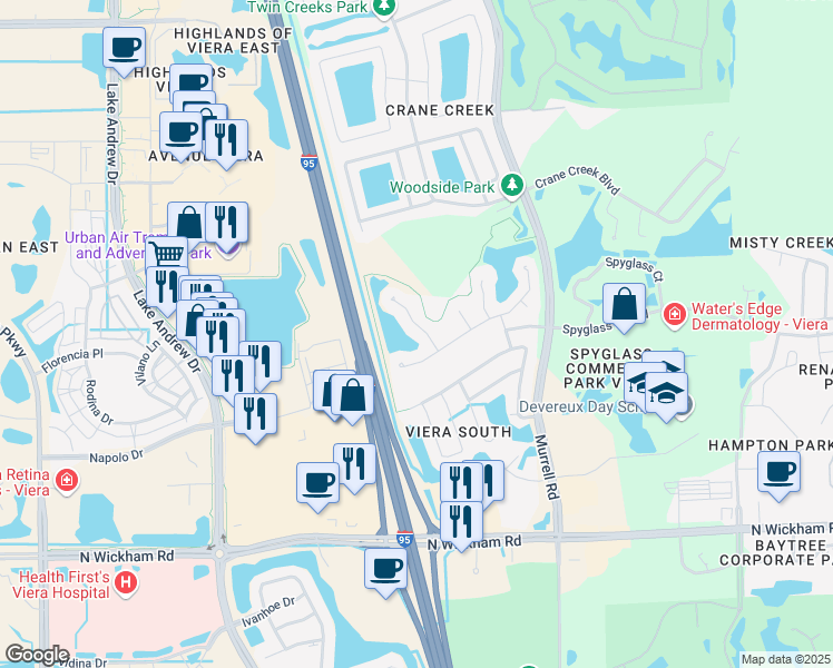 map of restaurants, bars, coffee shops, grocery stores, and more near 6966 Blackberry Court in Melbourne