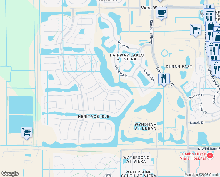 map of restaurants, bars, coffee shops, grocery stores, and more near 6848 Toland Drive in Melbourne