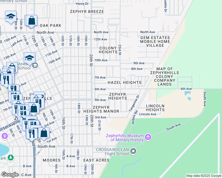 map of restaurants, bars, coffee shops, grocery stores, and more near 39136 6th Avenue in Zephyrhills