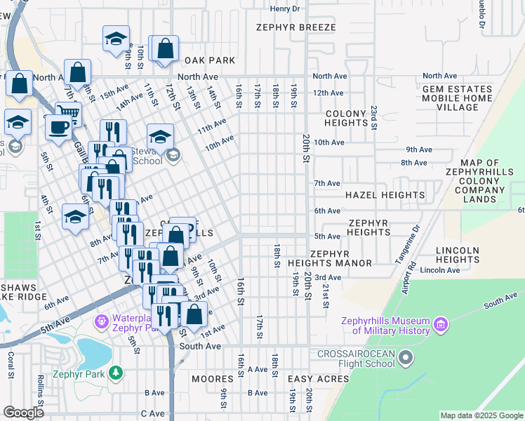 map of restaurants, bars, coffee shops, grocery stores, and more near 38819 6th Avenue in Zephyrhills