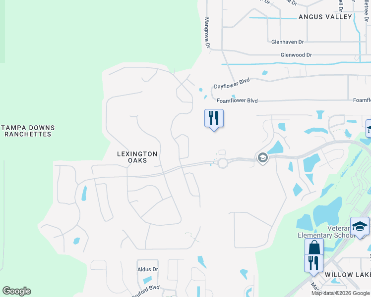 map of restaurants, bars, coffee shops, grocery stores, and more near 5548 War Admiral Drive in Zephyrhills