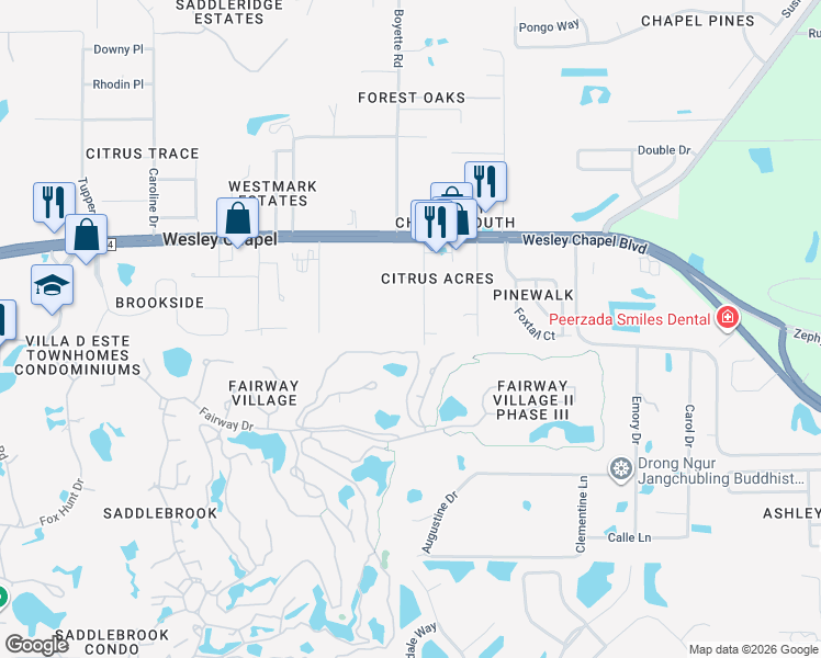 map of restaurants, bars, coffee shops, grocery stores, and more near 5525 Gray Road in Zephyrhills