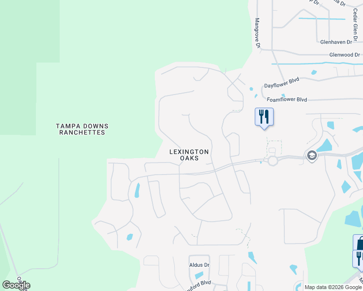map of restaurants, bars, coffee shops, grocery stores, and more near 5548 Riva Ridge Drive in Wesley Chapel