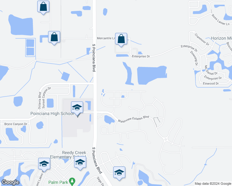 map of restaurants, bars, coffee shops, grocery stores, and more near 2201 Caywood Street in Kissimmee