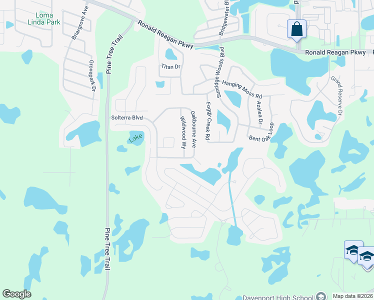 map of restaurants, bars, coffee shops, grocery stores, and more near 5294 Wildwood Way in Davenport