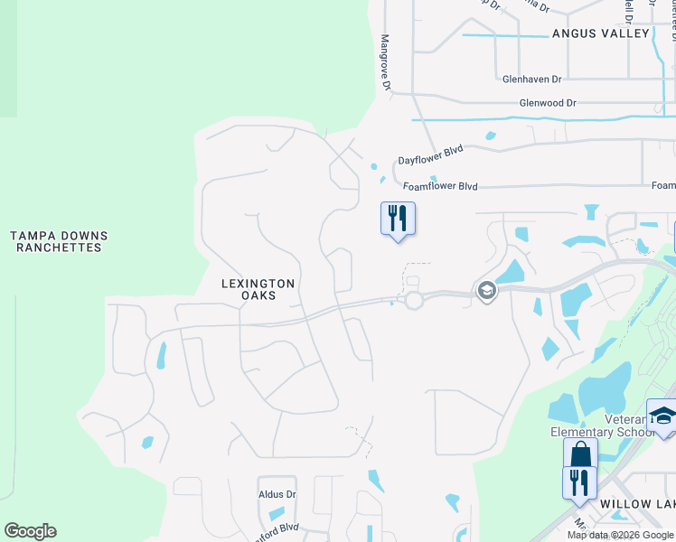 map of restaurants, bars, coffee shops, grocery stores, and more near 5548 War Admiral Drive in Zephyrhills
