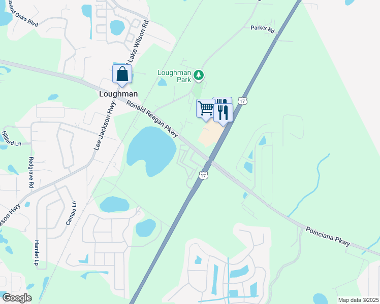 map of restaurants, bars, coffee shops, grocery stores, and more near 210 Ronald Reagan Parkway in Loughman