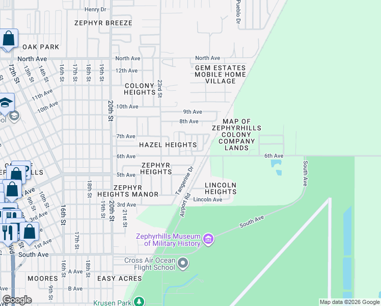 map of restaurants, bars, coffee shops, grocery stores, and more near 5509 Laura Street in Zephyrhills