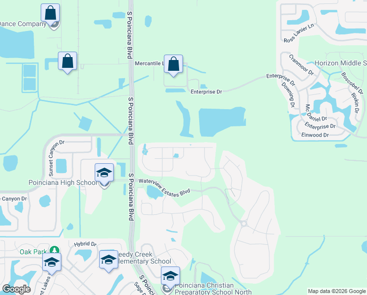map of restaurants, bars, coffee shops, grocery stores, and more near London Creek Place in Kissimmee