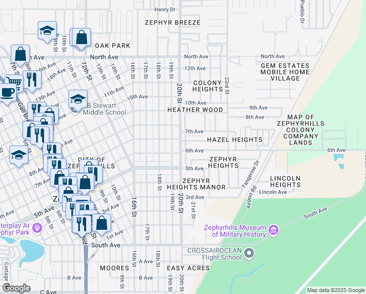 map of restaurants, bars, coffee shops, grocery stores, and more near 5508 20th Street in Zephyrhills