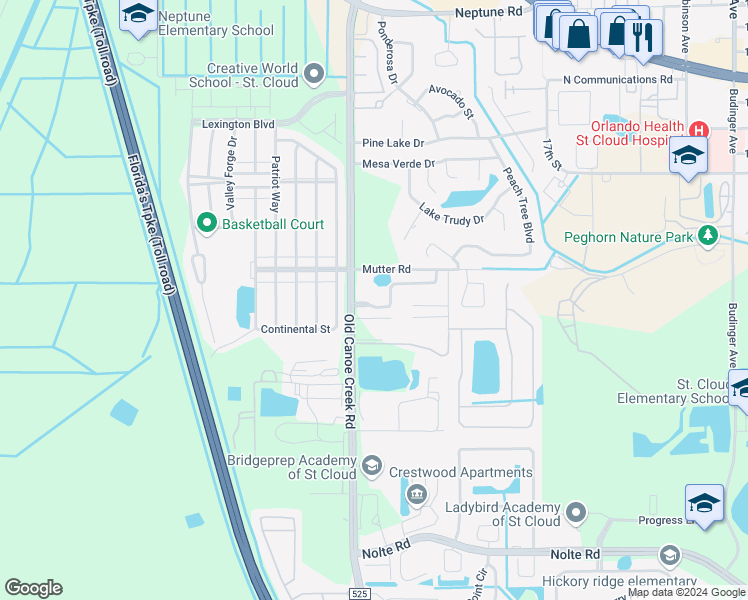 map of restaurants, bars, coffee shops, grocery stores, and more near 4304 Natchez Trace Drive in St. Cloud