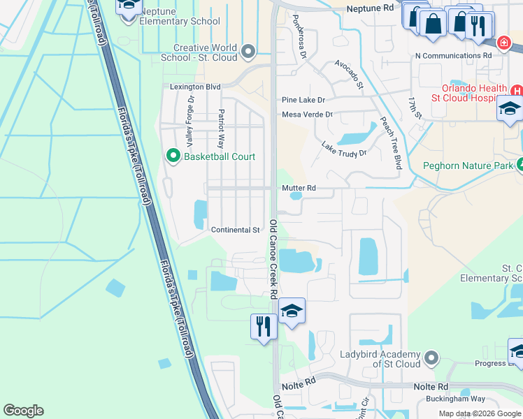 map of restaurants, bars, coffee shops, grocery stores, and more near 2167 Continental Street in Saint Cloud