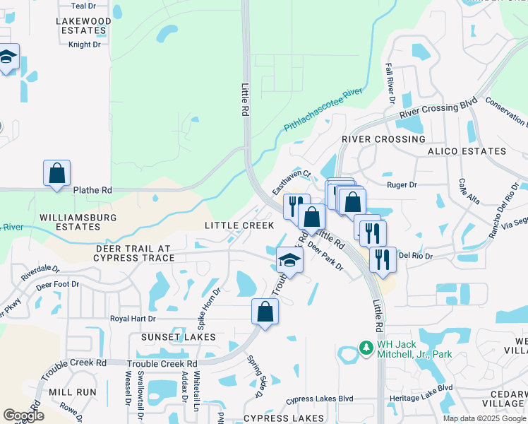 map of restaurants, bars, coffee shops, grocery stores, and more near 8610 Great Egret Trce in New Port Richey