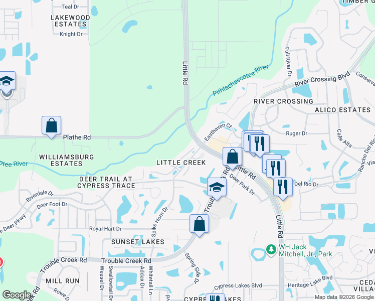 map of restaurants, bars, coffee shops, grocery stores, and more near 8549 Shallow Creek Court in New Port Richey