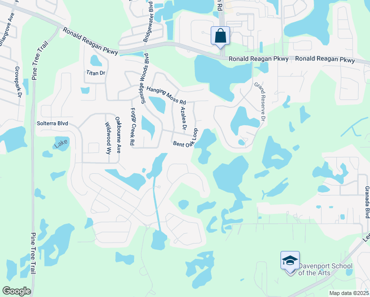 map of restaurants, bars, coffee shops, grocery stores, and more near 449 Bent Oak Loop in Davenport