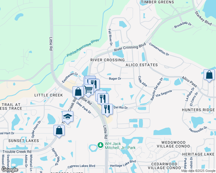 map of restaurants, bars, coffee shops, grocery stores, and more near 8936 Easthaven Court in New Port Richey