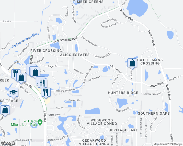 map of restaurants, bars, coffee shops, grocery stores, and more near 9503 Calle Alta in New Port Richey