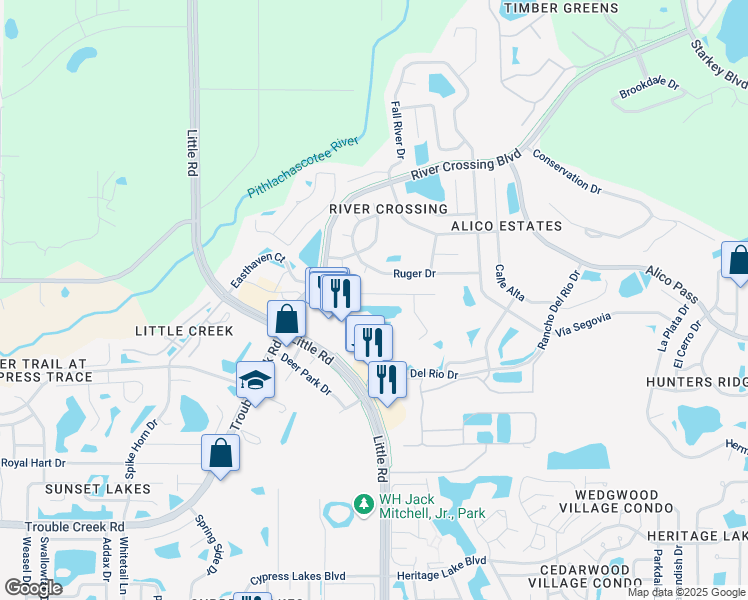 map of restaurants, bars, coffee shops, grocery stores, and more near 8936 Easthaven Court in New Port Richey