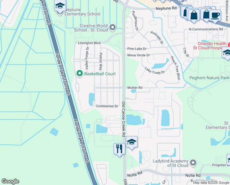 map of restaurants, bars, coffee shops, grocery stores, and more near 2110 Justice Lane in St. Cloud