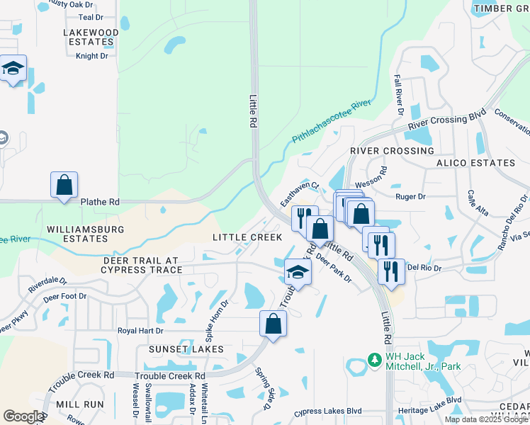 map of restaurants, bars, coffee shops, grocery stores, and more near 8623 Shallow Creek Court in New Port Richey