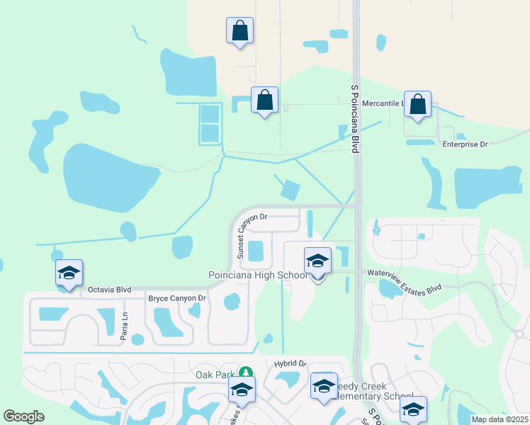 map of restaurants, bars, coffee shops, grocery stores, and more near 5223 Sunset Canyon Drive in Kissimmee