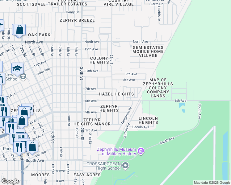 map of restaurants, bars, coffee shops, grocery stores, and more near 5541 24th Street in Zephyrhills
