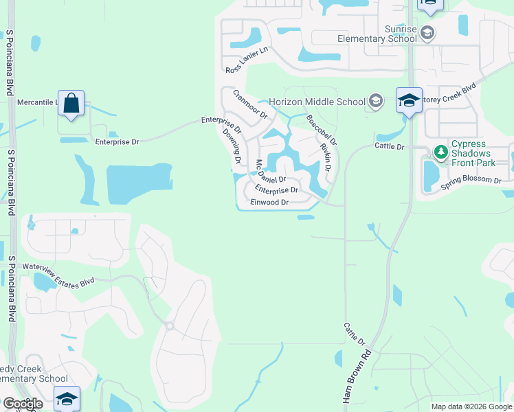 map of restaurants, bars, coffee shops, grocery stores, and more near 2615 Einwood Drive in Kissimmee