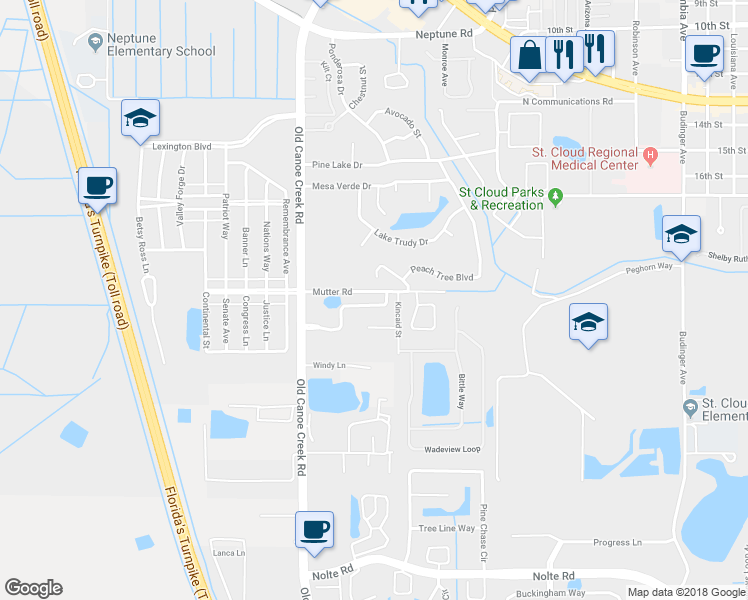map of restaurants, bars, coffee shops, grocery stores, and more near 4004 Natchez Trace Drive in Saint Cloud