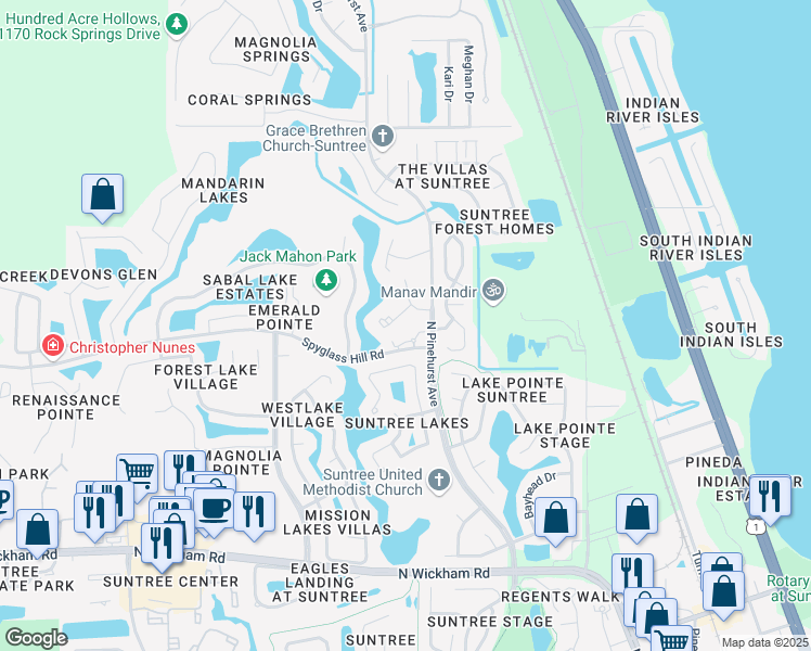 map of restaurants, bars, coffee shops, grocery stores, and more near 714 Players Court in Melbourne