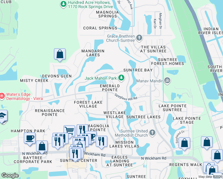 map of restaurants, bars, coffee shops, grocery stores, and more near 7631 Candlewick Drive in Melbourne