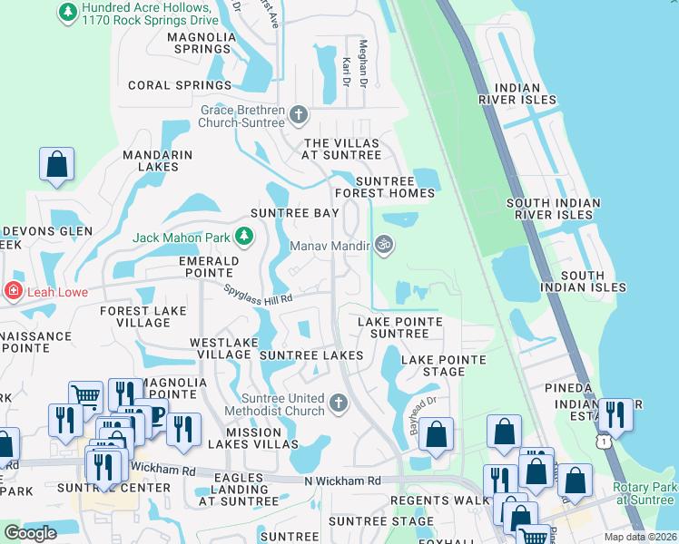 map of restaurants, bars, coffee shops, grocery stores, and more near 696 Las Palmas Way in Melbourne