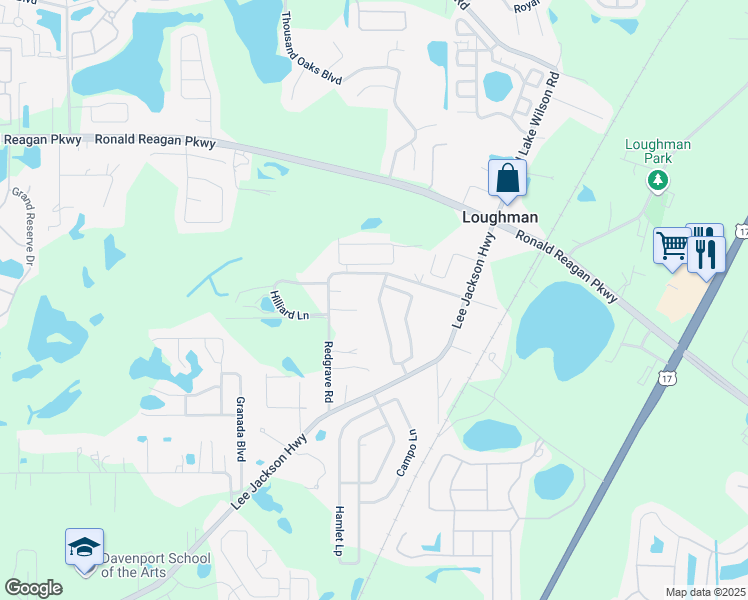 map of restaurants, bars, coffee shops, grocery stores, and more near 233 Wildflower Road in Davenport