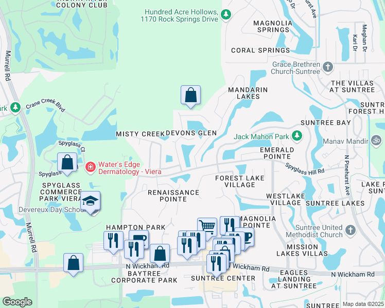 map of restaurants, bars, coffee shops, grocery stores, and more near 640 Carriage Hill Road in Melbourne