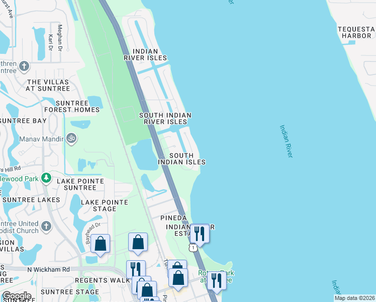 map of restaurants, bars, coffee shops, grocery stores, and more near 6318 Spinaker Drive in Rockledge