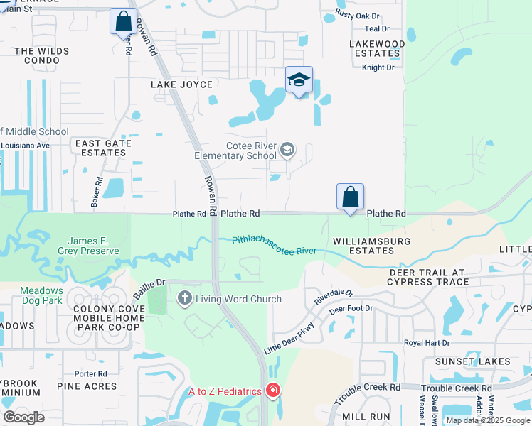 map of restaurants, bars, coffee shops, grocery stores, and more near 7515 Plathe Road in New Port Richey